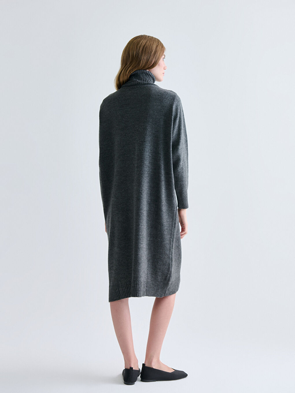 Robe en Tricot Oversize à Manches Longues et Col Roulé Uni pour Femme-6