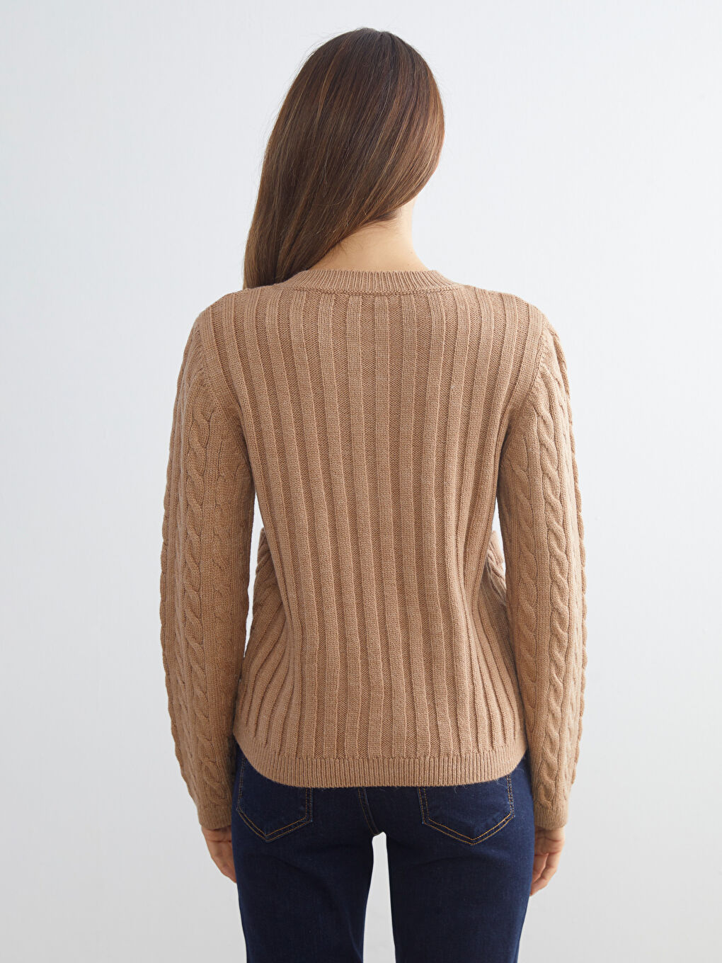 Crew Neck Self Patterned Long Sleeve Women's Tricot Cardigan-3