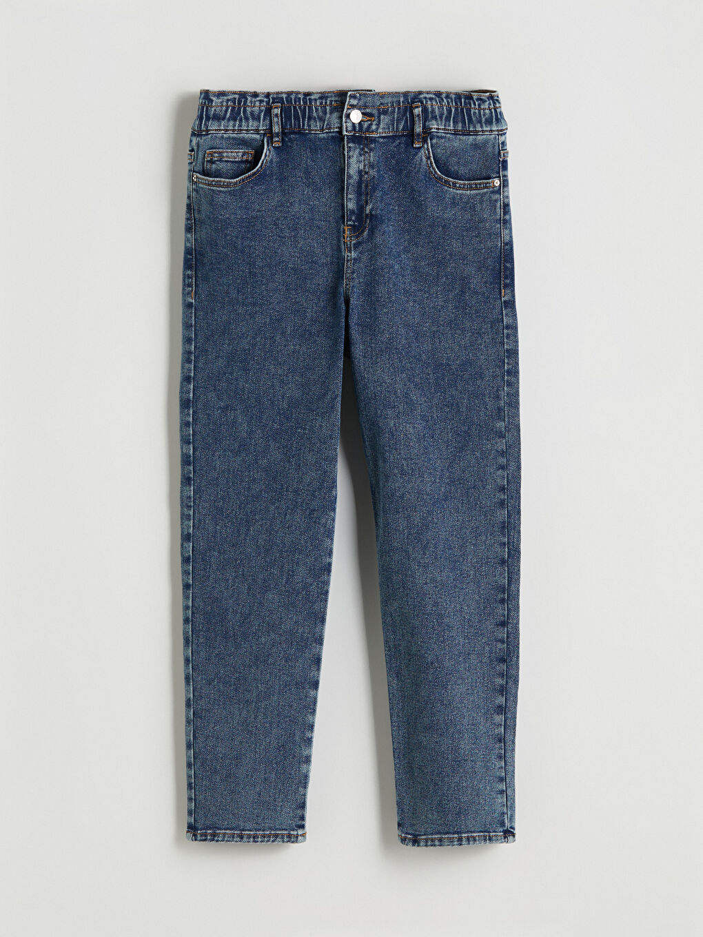 İndigo Beli Lastikli Slim Mom Kadın Jean Pantolon-6