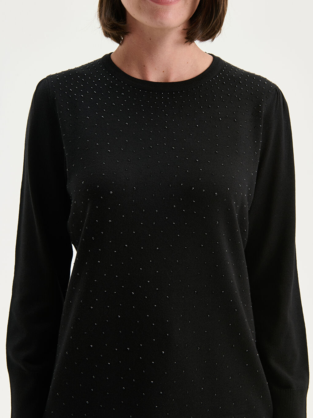 Crew Neck Rhinestone Embellished Women's Knit Sweater-2