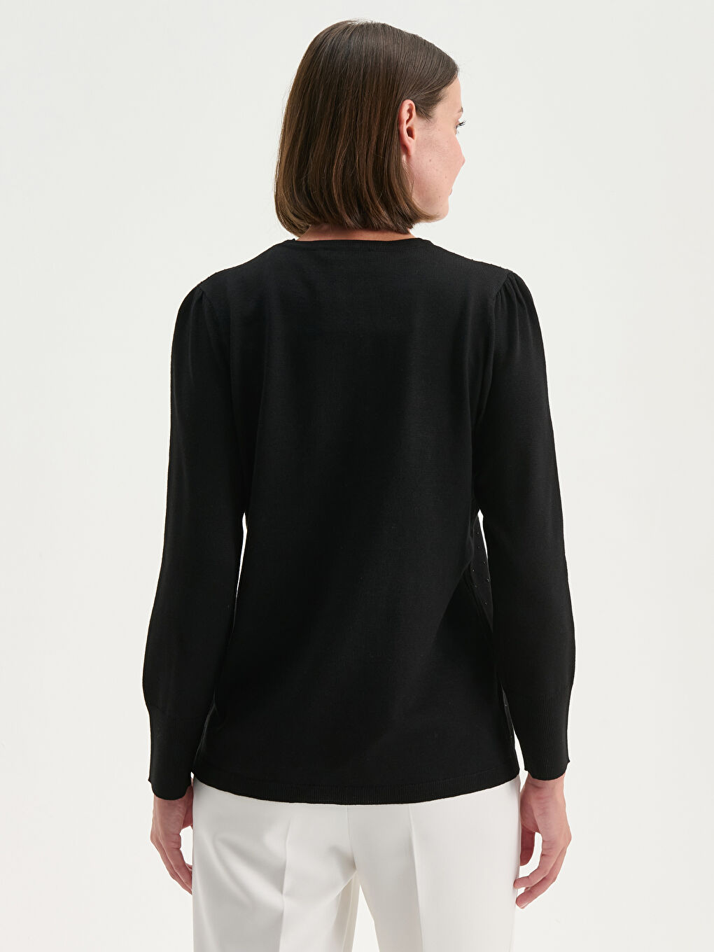 Crew Neck Rhinestone Embellished Women's Knit Sweater-3