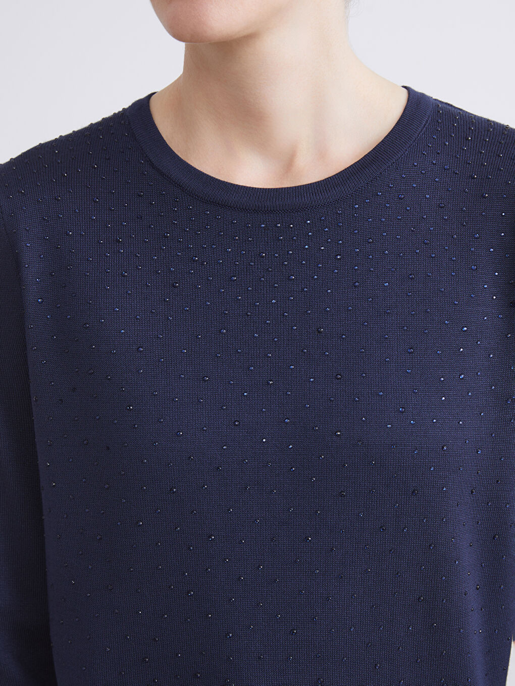 Crew Neck Rhinestone Embellished Women's Knit Sweater-2