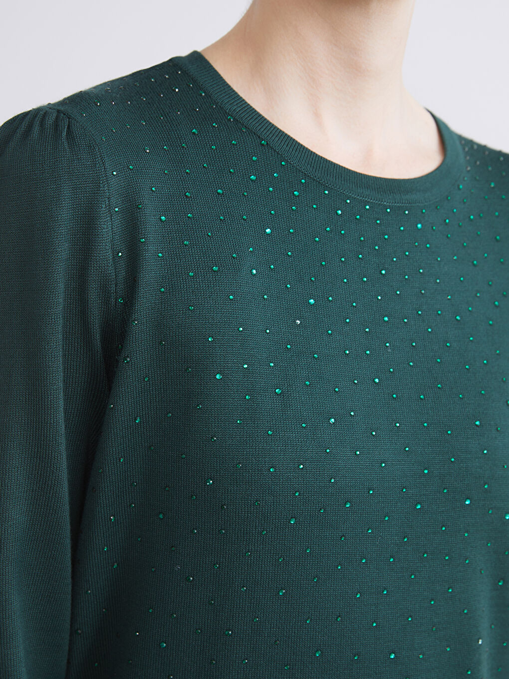 Crew Neck Rhinestone Embellished Women's Knit Sweater-2