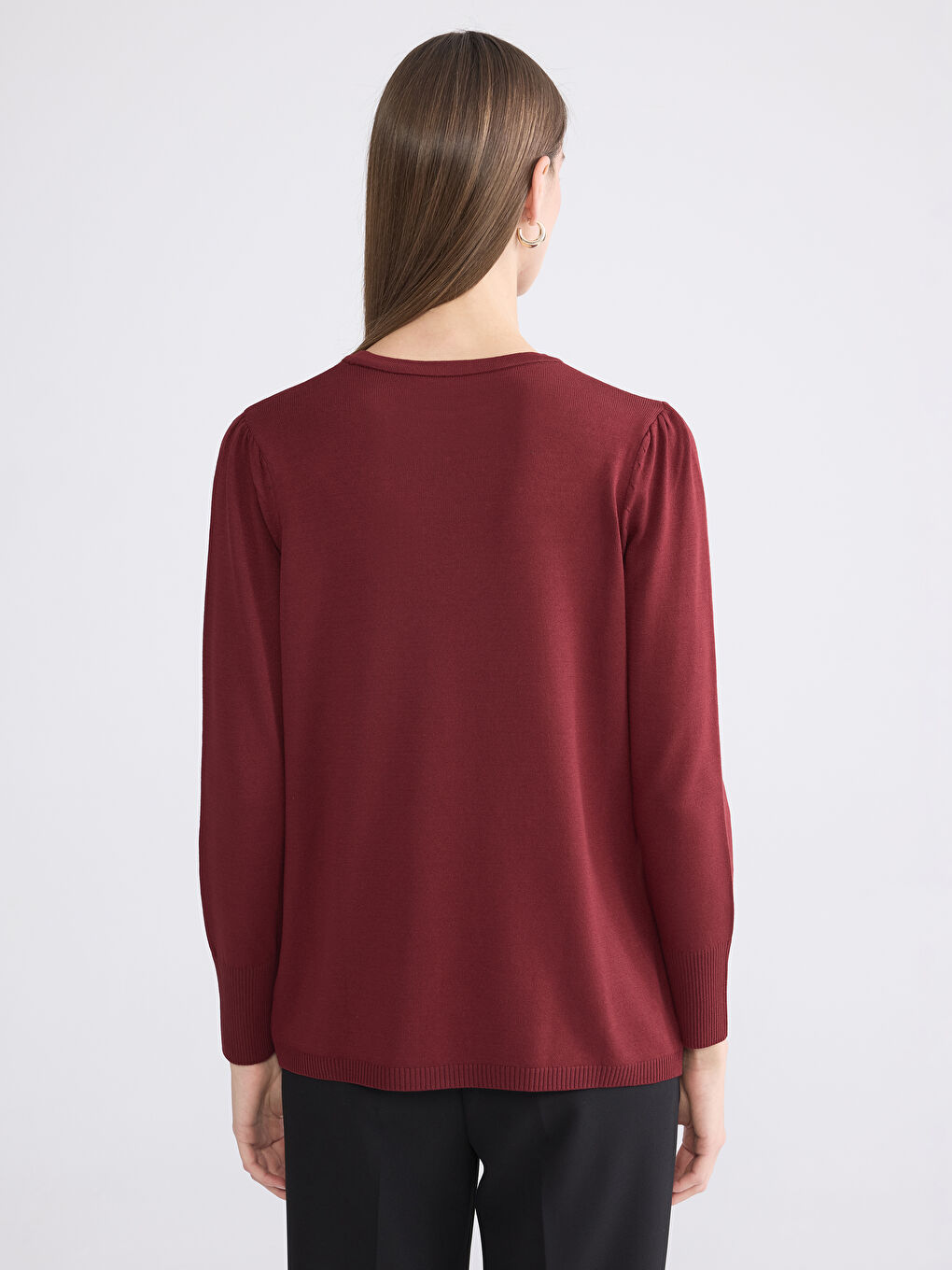 Bordo Bisiklet Yaka Taşlı Kadın Triko Kazak-3