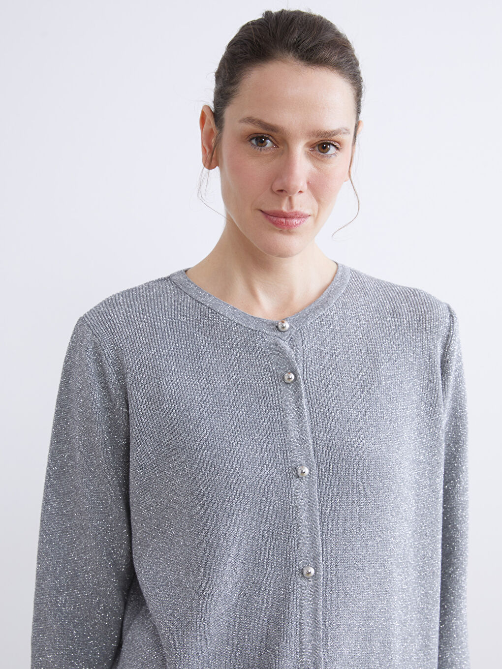 Gri Bisiklet Yaka Kadın Triko Hırka