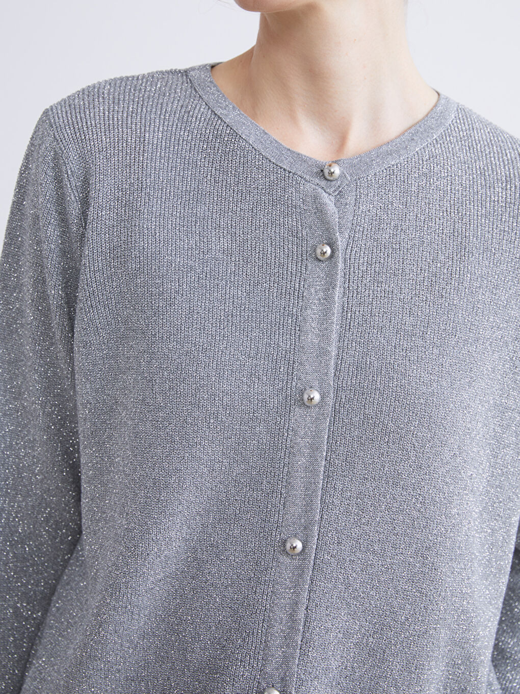 Gri Bisiklet Yaka Kadın Triko Hırka-2