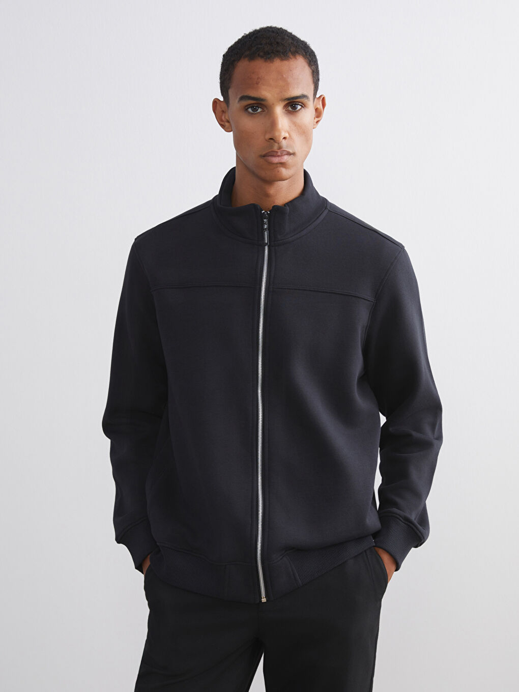 Funnel Neck Long Sleeve Men's Zip-Up Sweatshirt