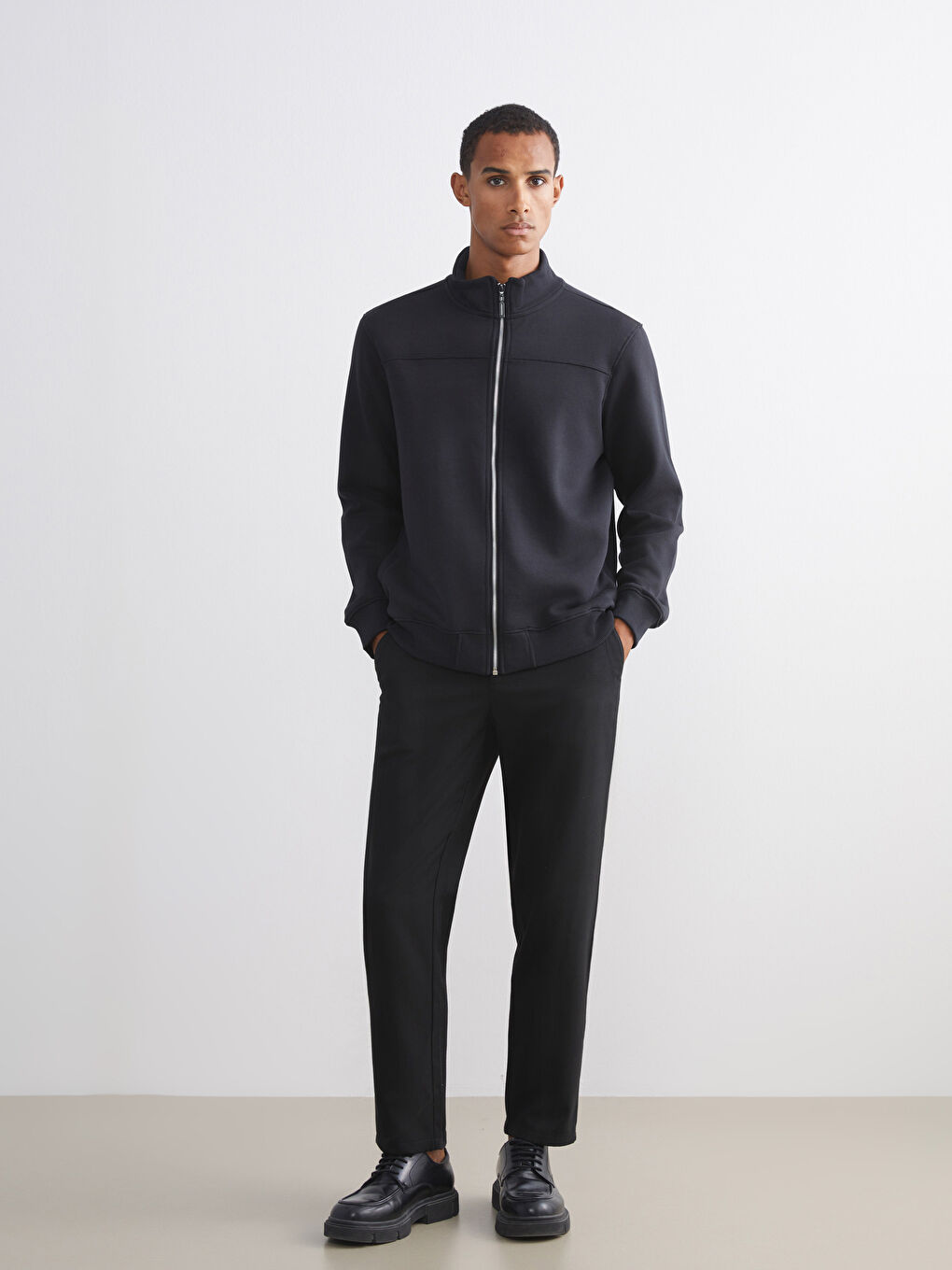Funnel Neck Long Sleeve Men's Zip-Up Sweatshirt-3