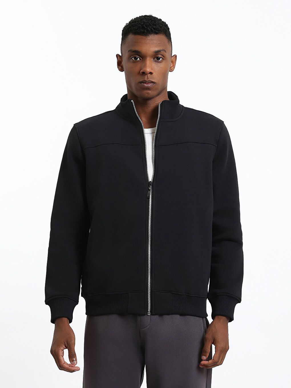 Funnel Neck Long Sleeve Men's Zip-Up Sweatshirt-1