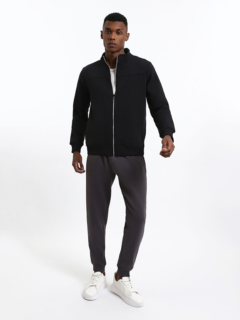 Funnel Neck Long Sleeve Men's Zip-Up Sweatshirt-2