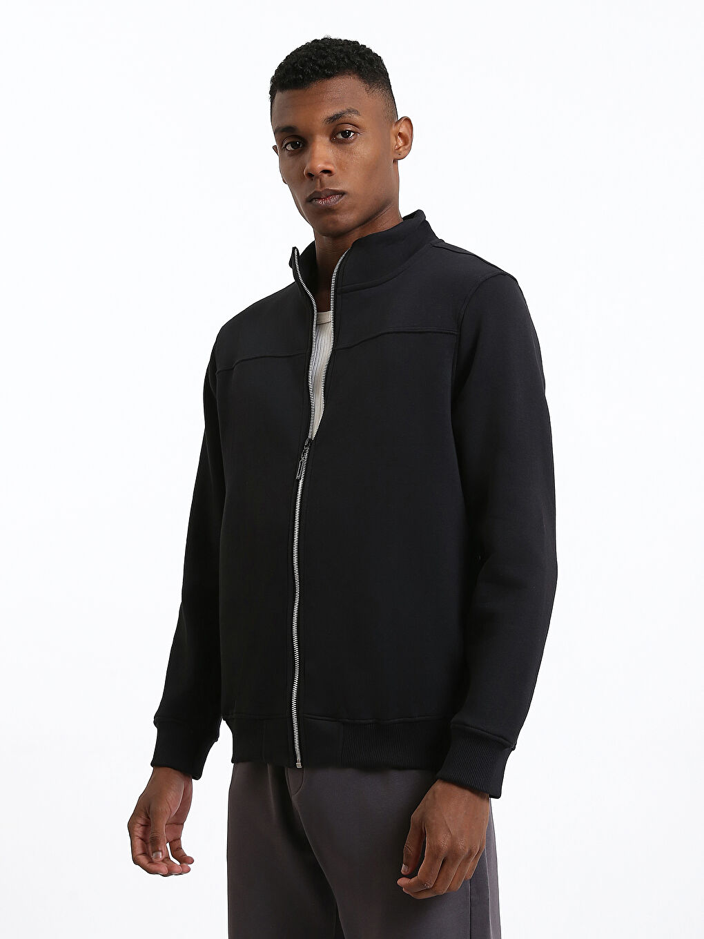 Funnel Neck Long Sleeve Men's Zip-Up Sweatshirt-6