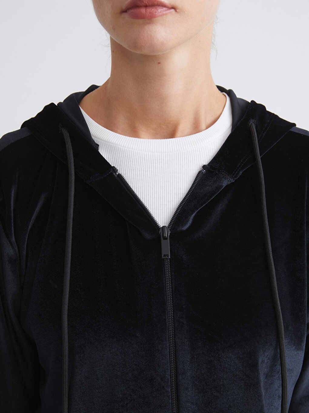 Sweat Zippé à Capuche en Velours pour Femmes-2