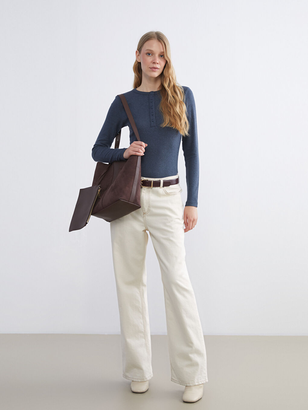 Lacivert Bisiklet Yaka Kadın Body-1