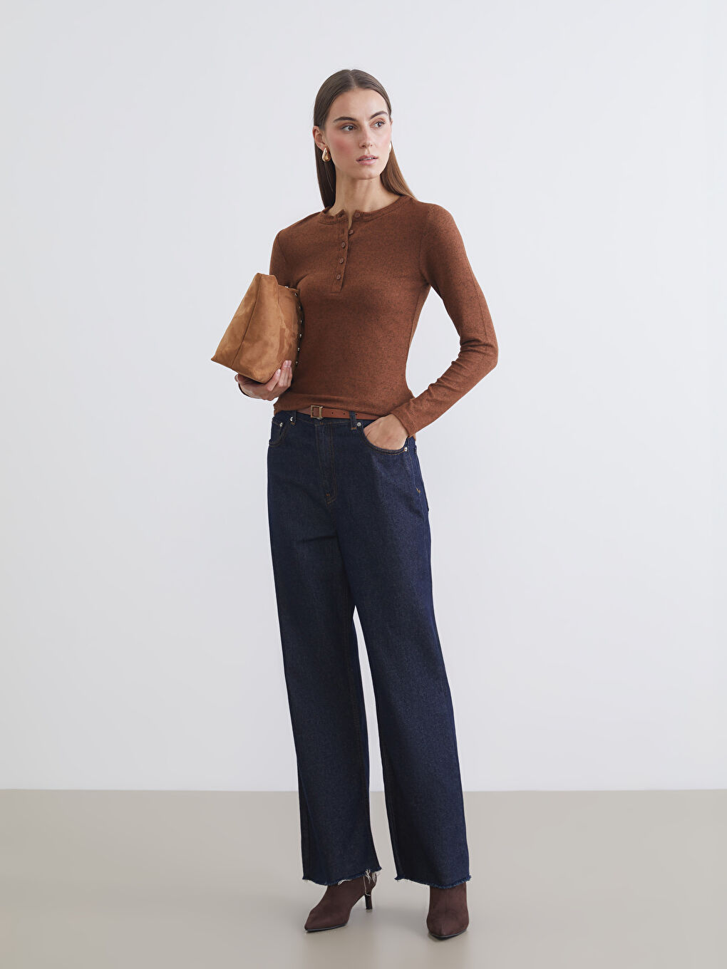 Kahverengi Bisiklet Yaka Kadın Body-1