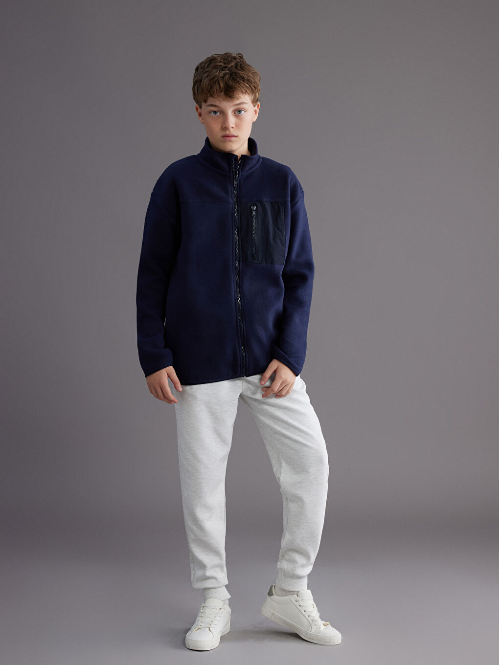 Кардиган для мальчиков с воротником-трубой из полярной ткани-1