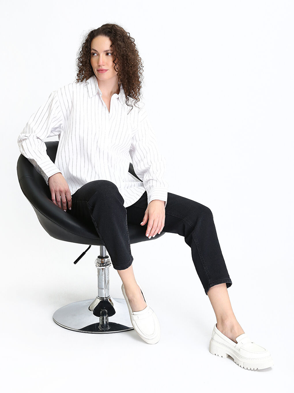 Striped Oversize Poplin Women's Shirt-1