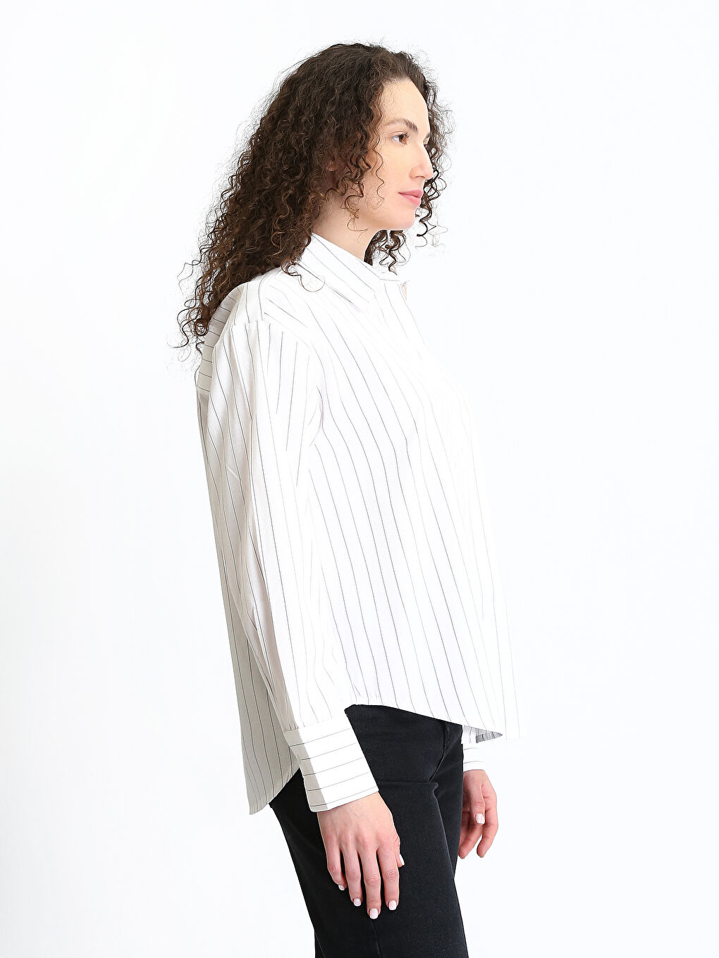 Striped Oversize Poplin Women's Shirt-3