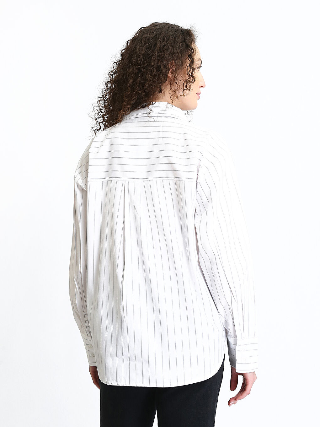 Striped Oversize Poplin Women's Shirt-4