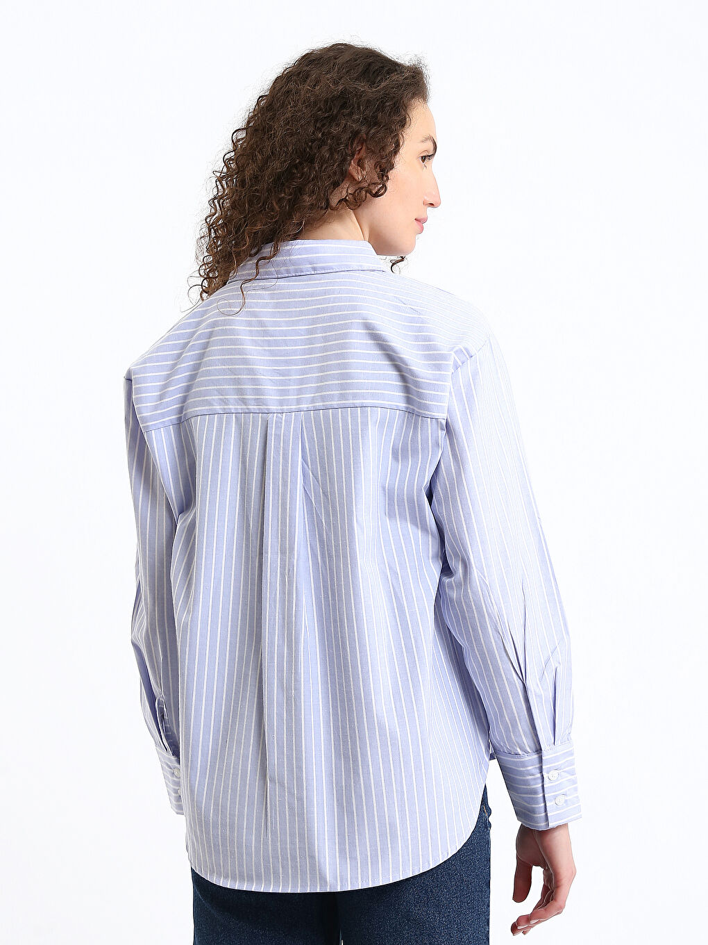 Striped Oversize Poplin Women's Shirt-8