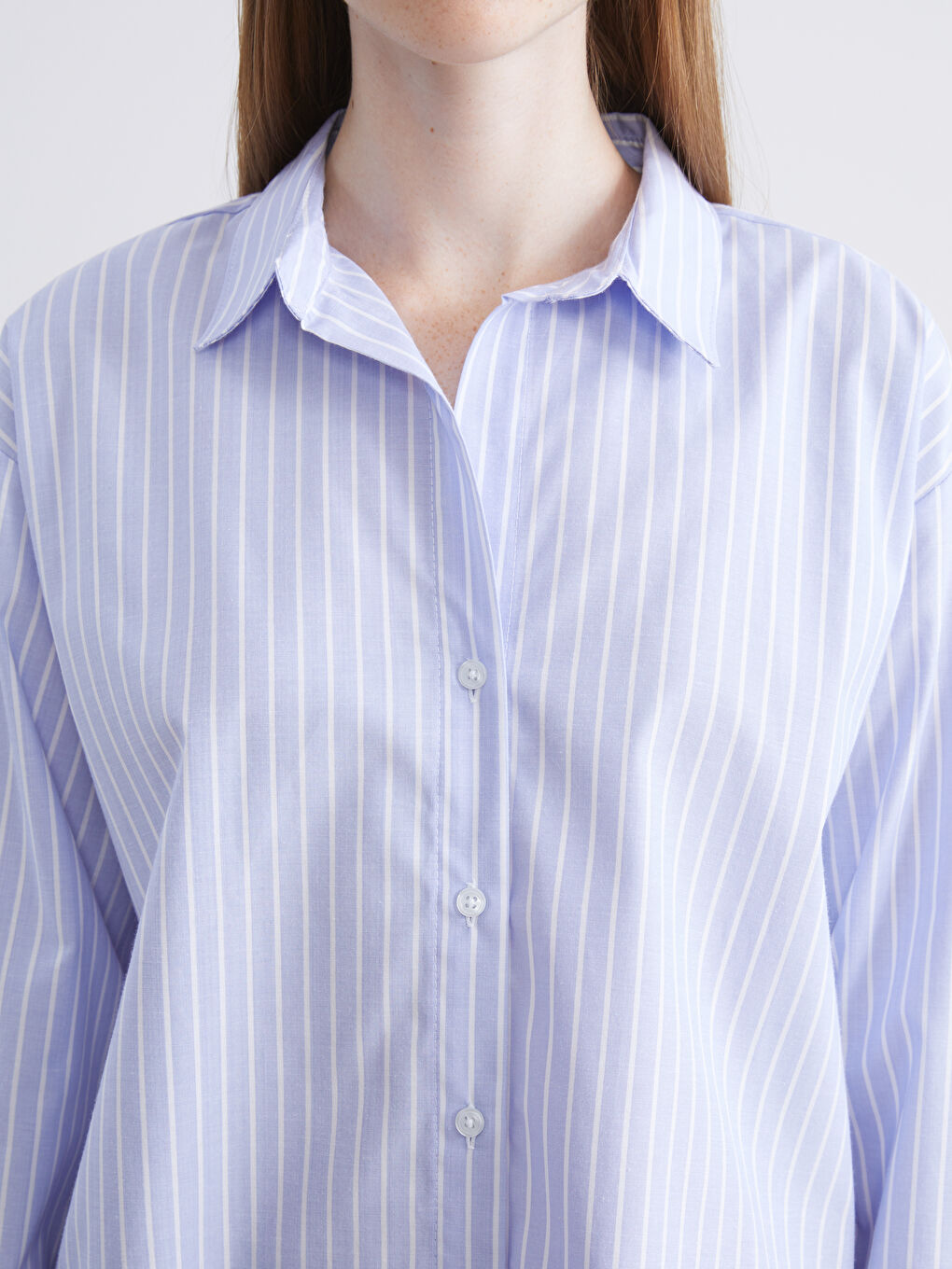 Striped Oversize Poplin Women's Shirt-5
