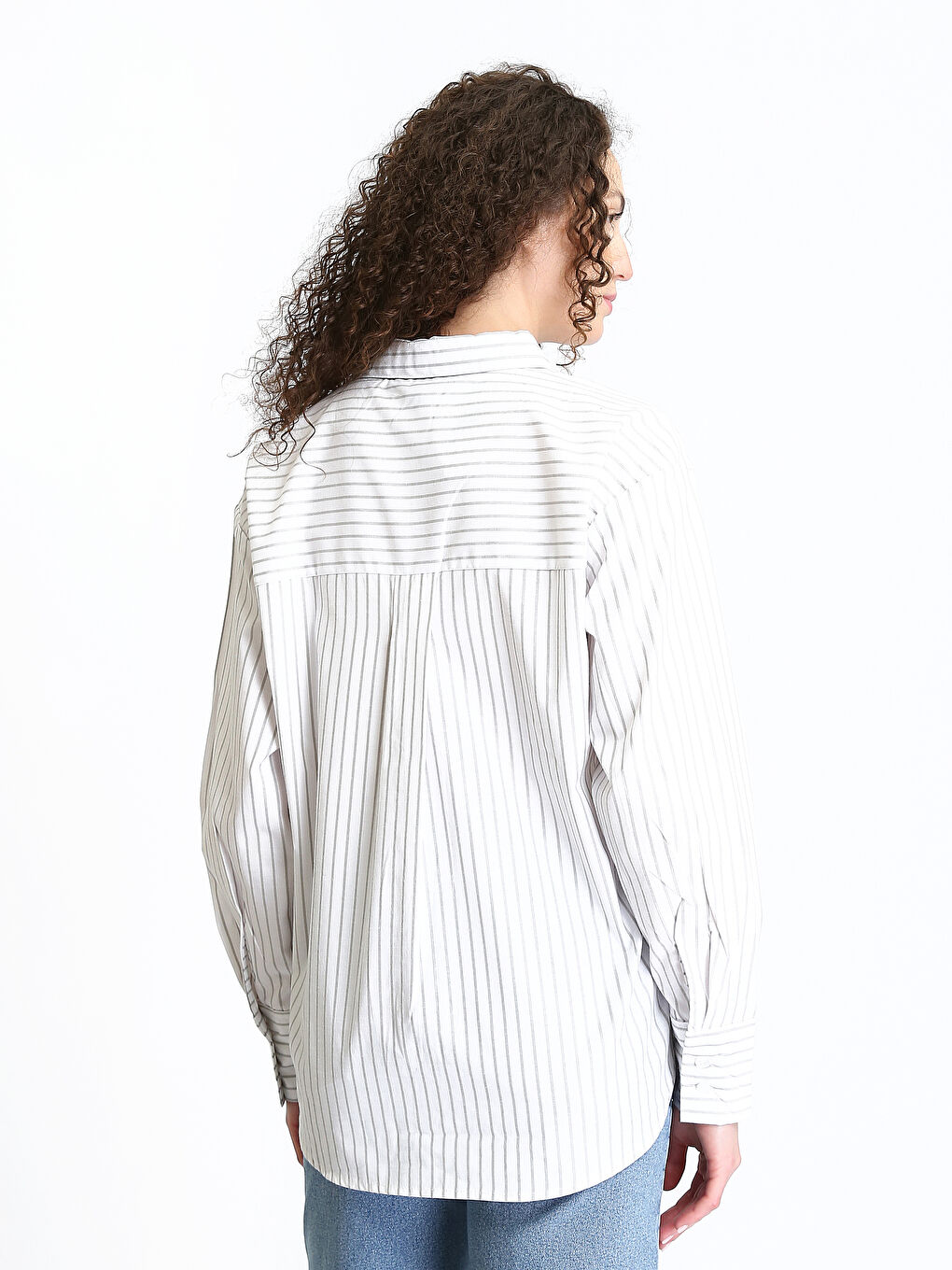 Striped Oversize Poplin Women's Shirt-8