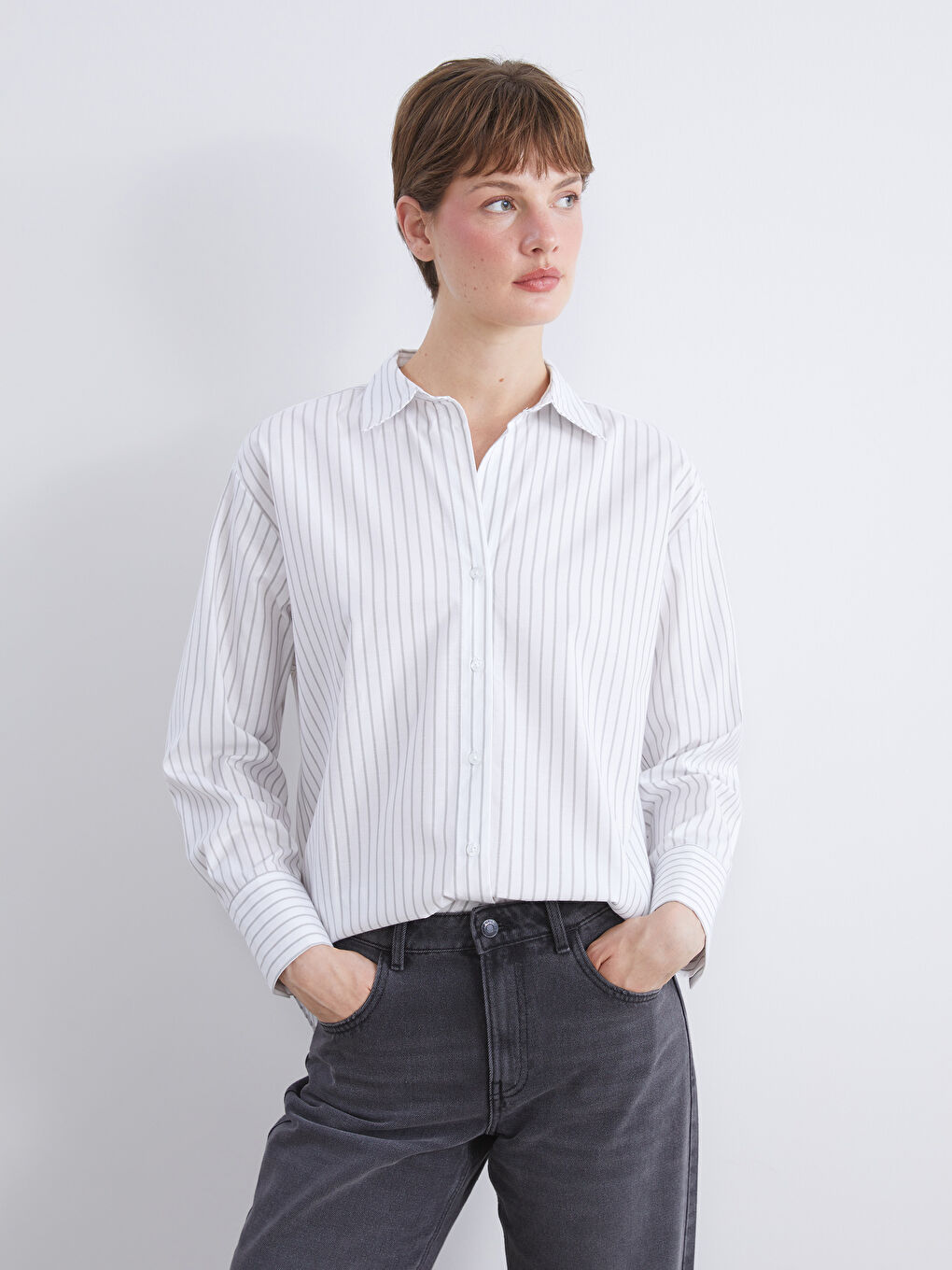 Striped Oversize Poplin Women's Shirt