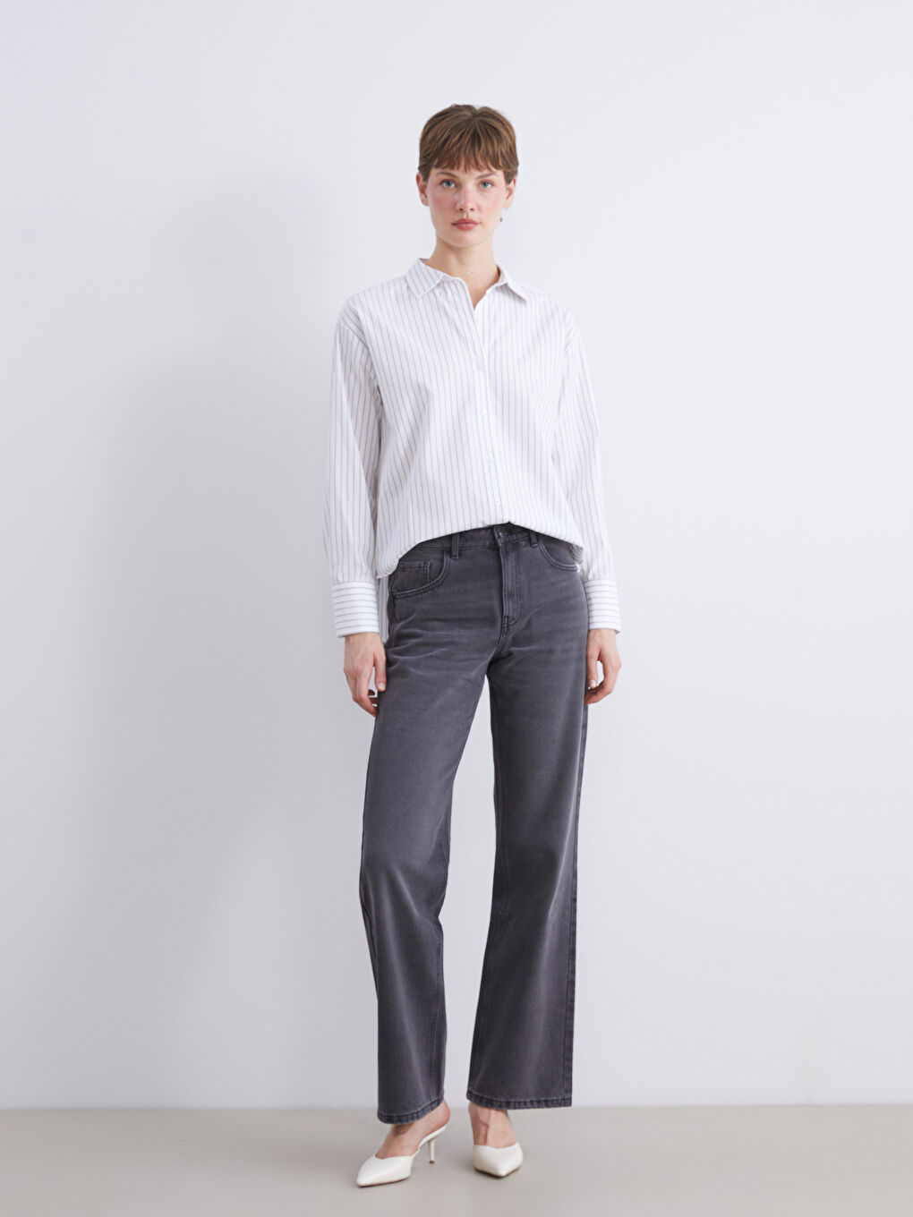 Striped Oversize Poplin Women's Shirt-3