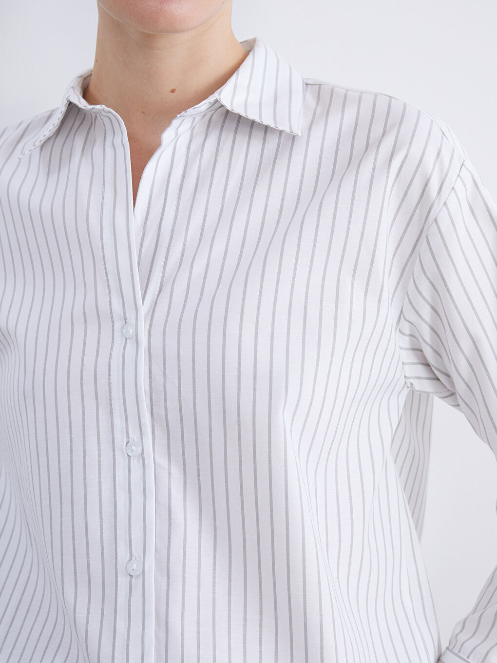 Striped Oversize Poplin Women's Shirt-5