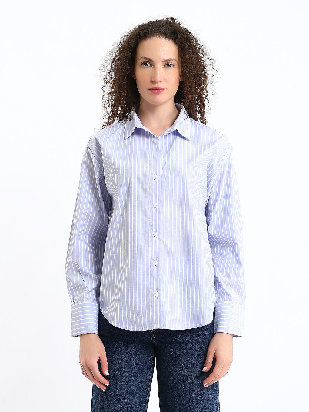 Striped Oversize Poplin Women's Shirt-1