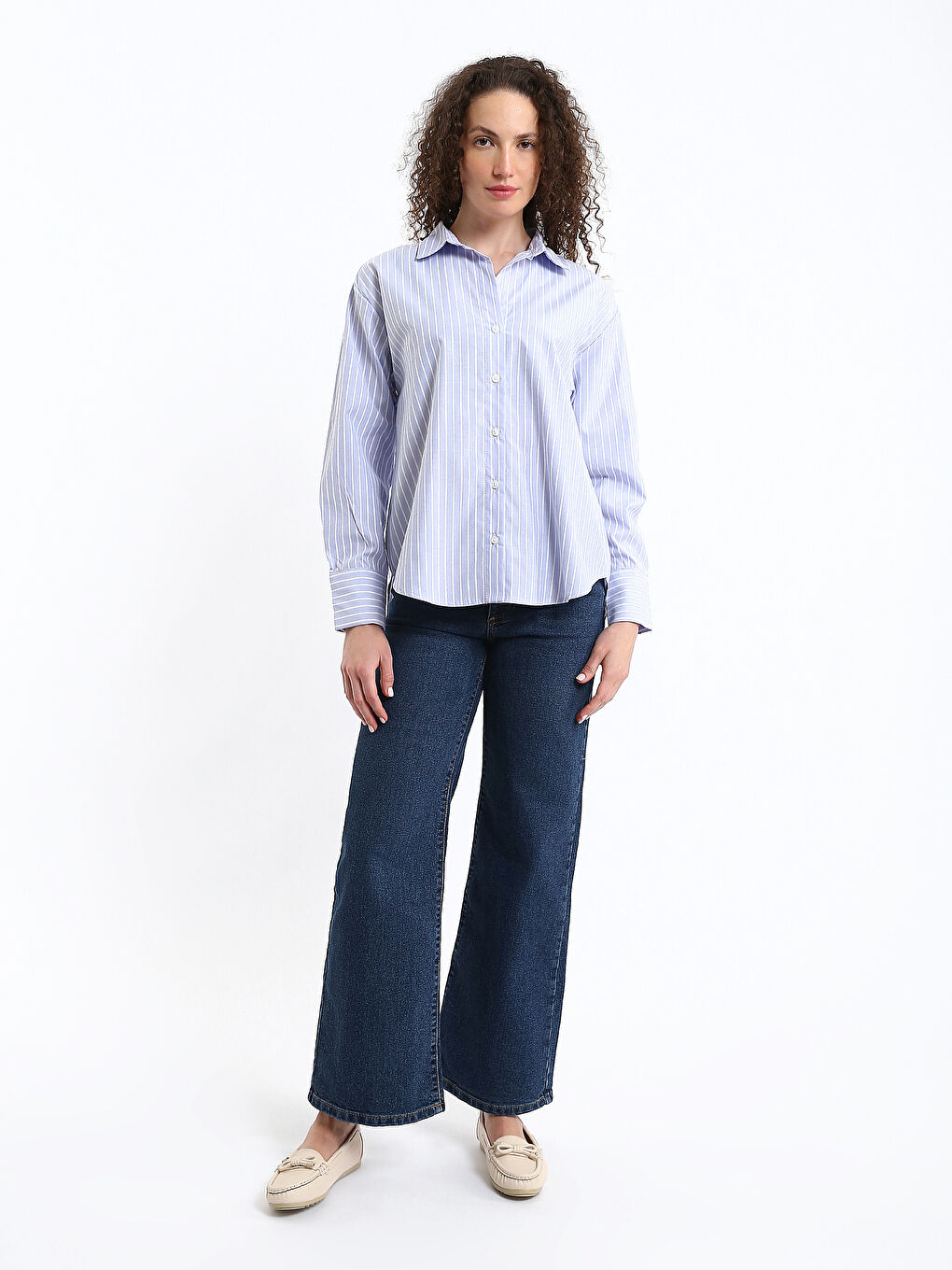 Striped Oversize Poplin Women's Shirt-2