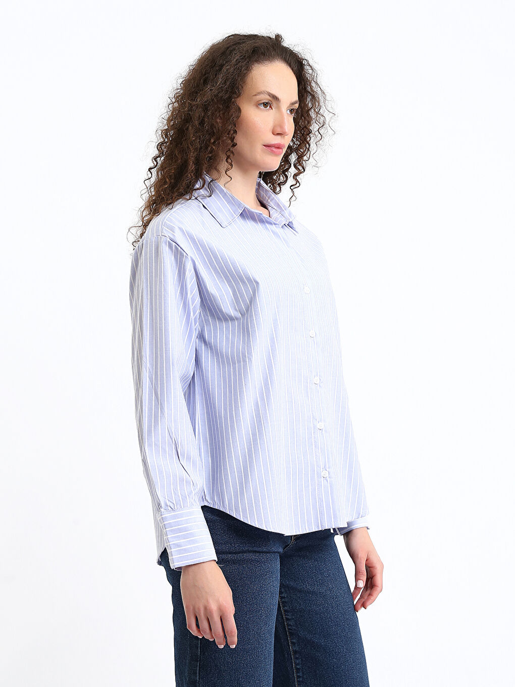 Striped Oversize Poplin Women's Shirt-6