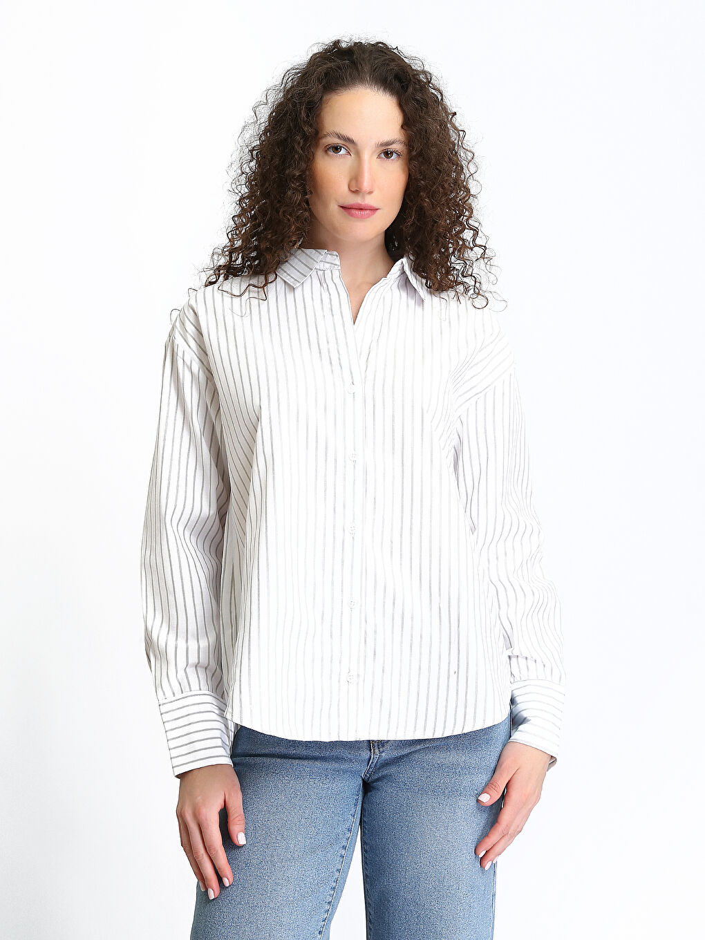Striped Oversize Poplin Women's Shirt-1