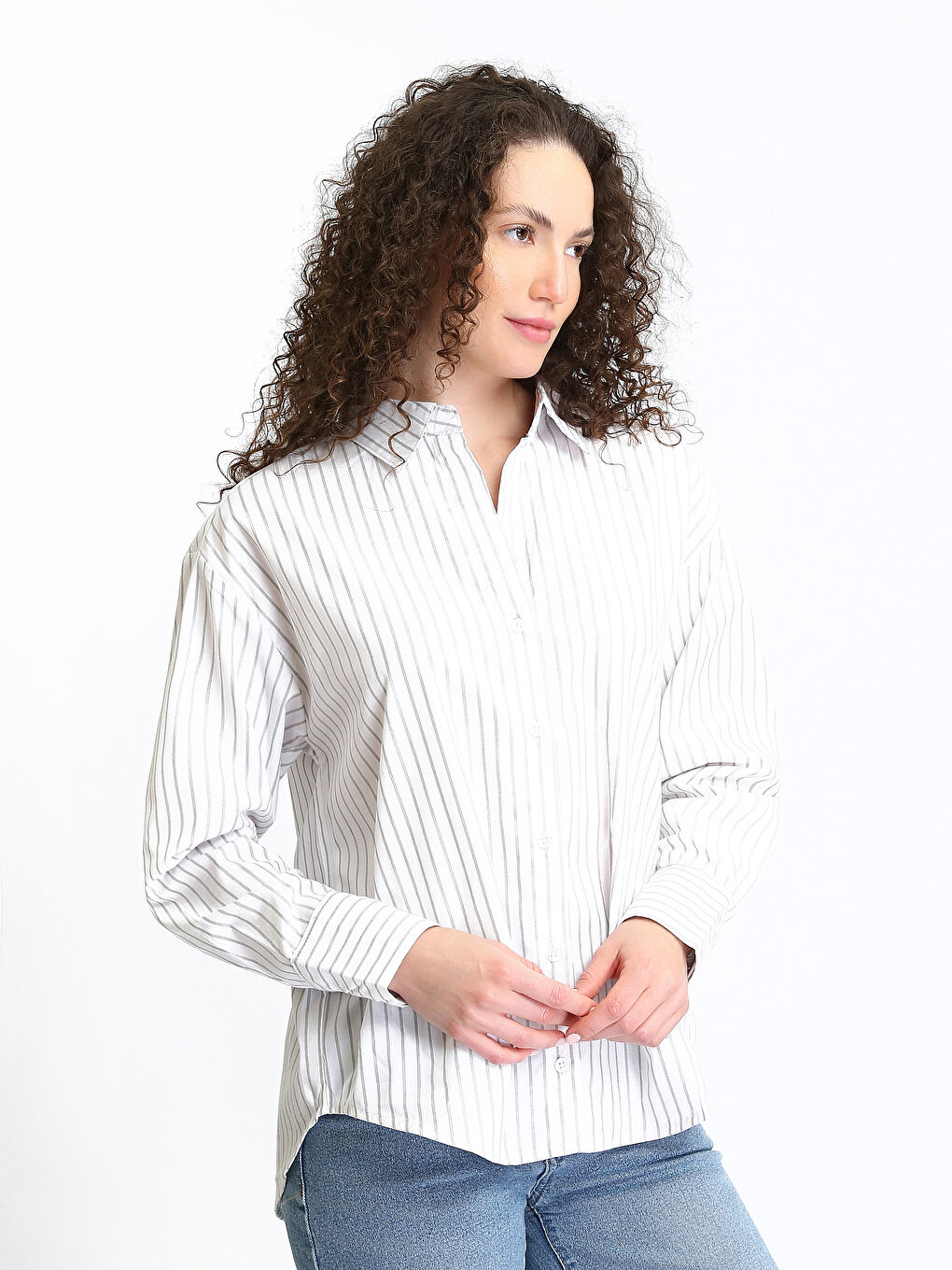 Striped Oversize Poplin Women's Shirt-6