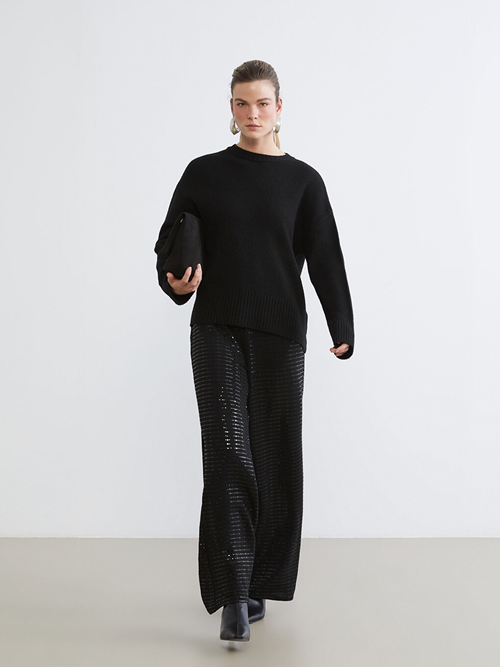 Elastic Waist Sequin Embroidered Women's Pants