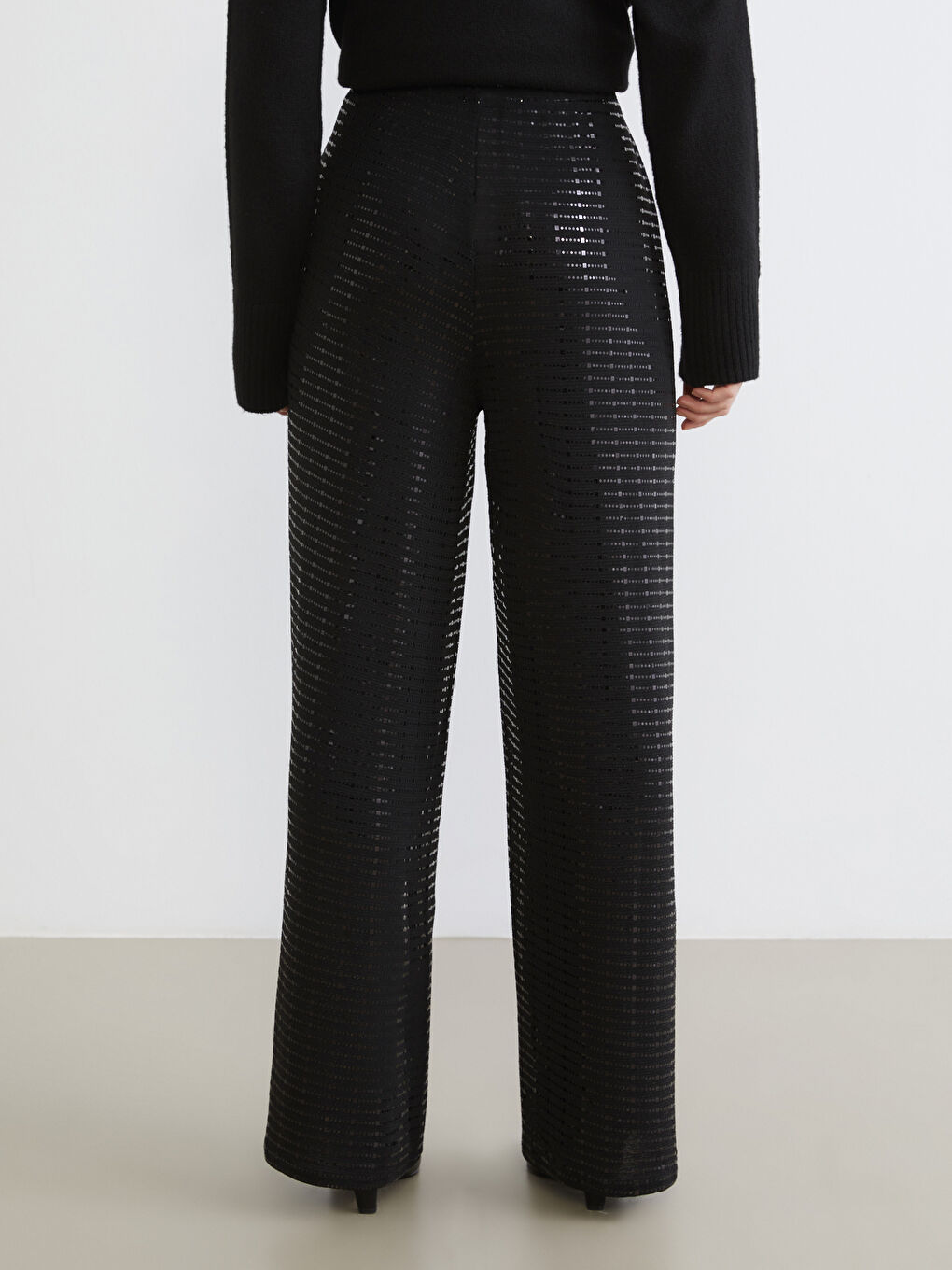 Elastic Waist Sequin Embroidered Women's Pants-3