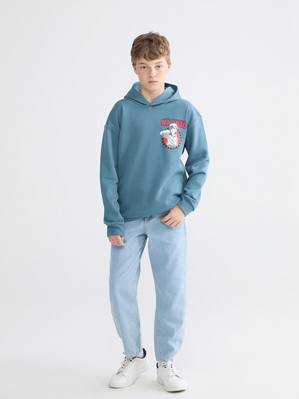 Mavi Kapüşonlu Naruto Baskılı Erkek Çocuk Sweatshirt-1