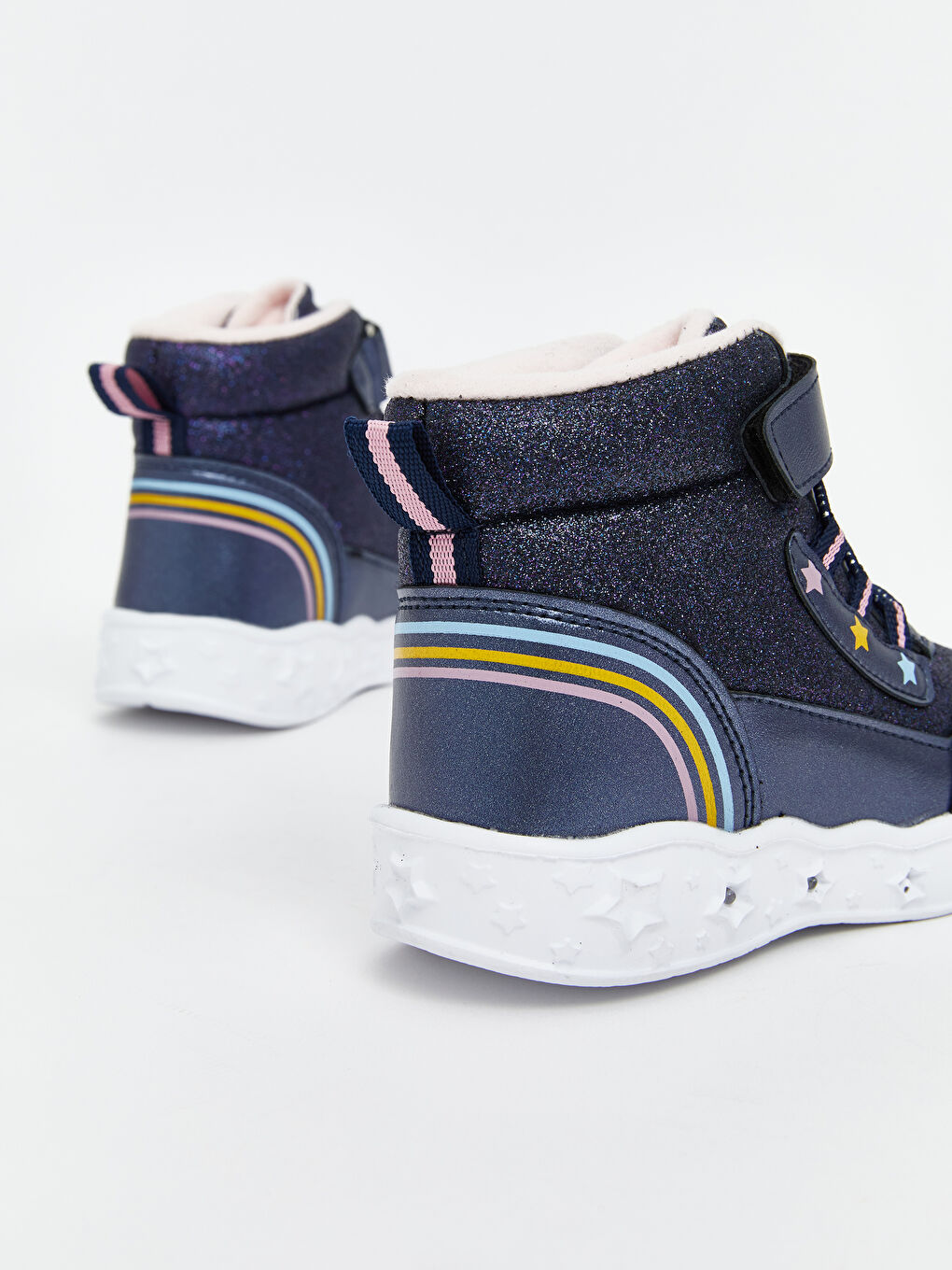 أحذية طويلة للبنات الصغار مع الأربطة والإغلاق اللاصق ونعال مضيئة-5