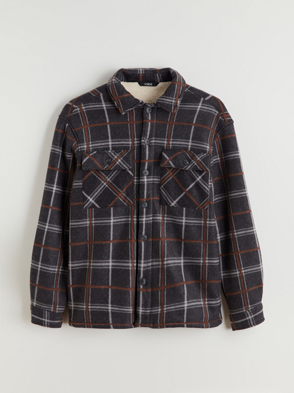 Antrasit Rahat Kalıp Uzun Kollu Ekose Erkek Gömlek Ceket-4