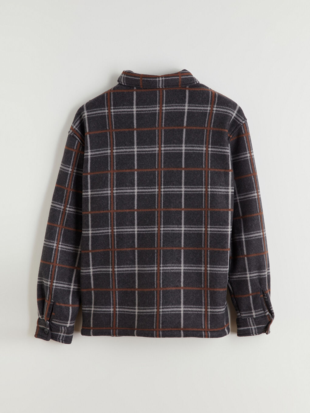 Antrasit Rahat Kalıp Uzun Kollu Ekose Erkek Gömlek Ceket-5