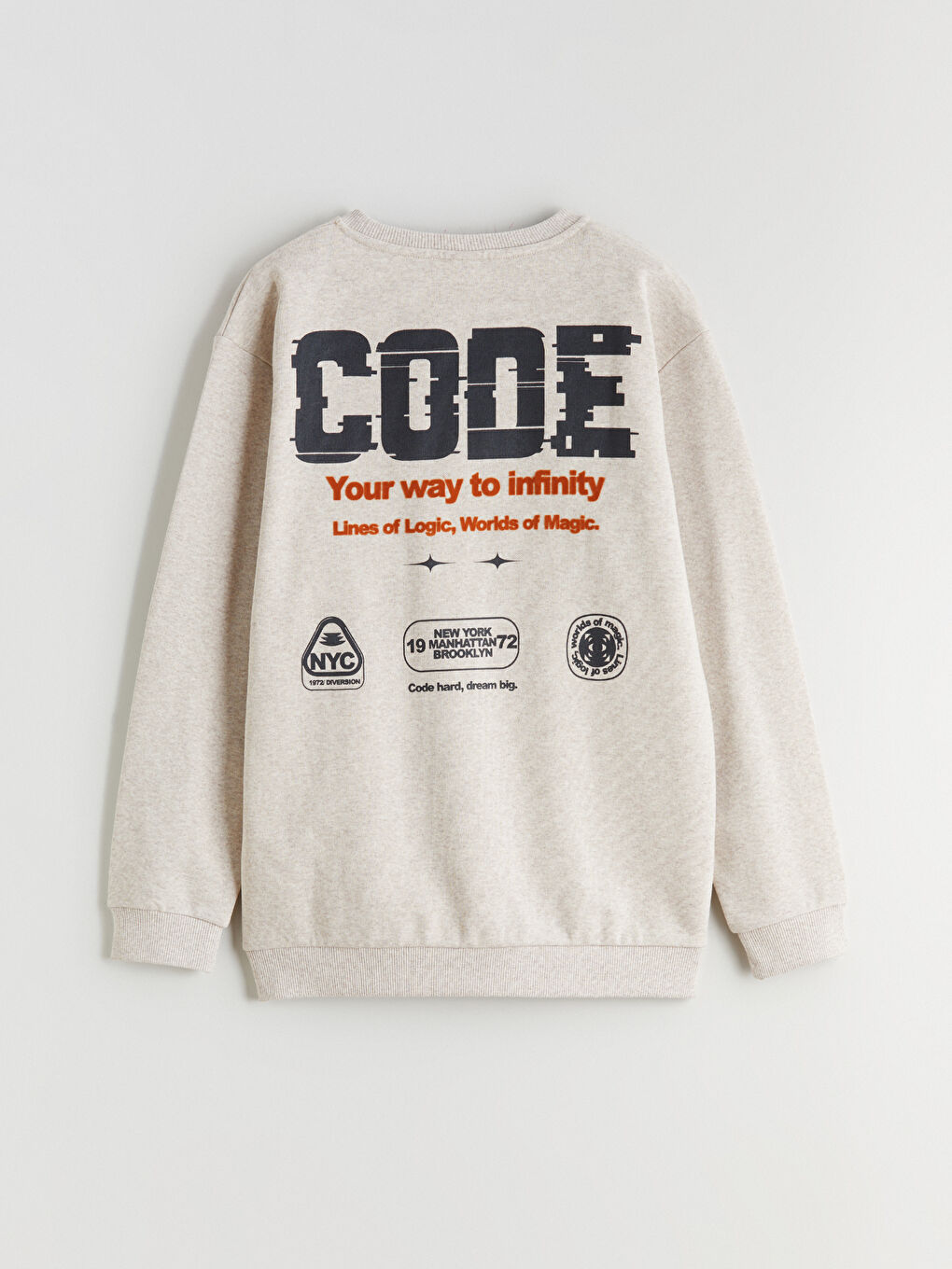 Bej Baskılı Erkek Çocuk Kalın Sweatshirt-6