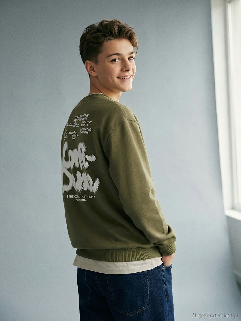 Hanorac imprimat pentru băieți cu guler rotund