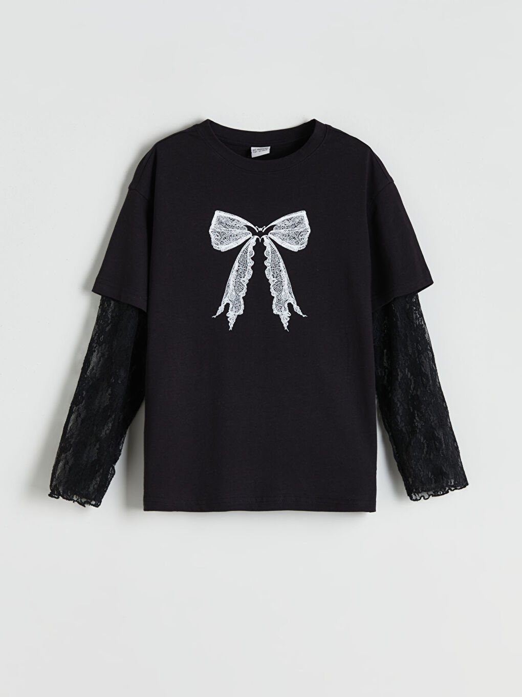 Crew Neck Bow Printed Girls' T-Shirt
