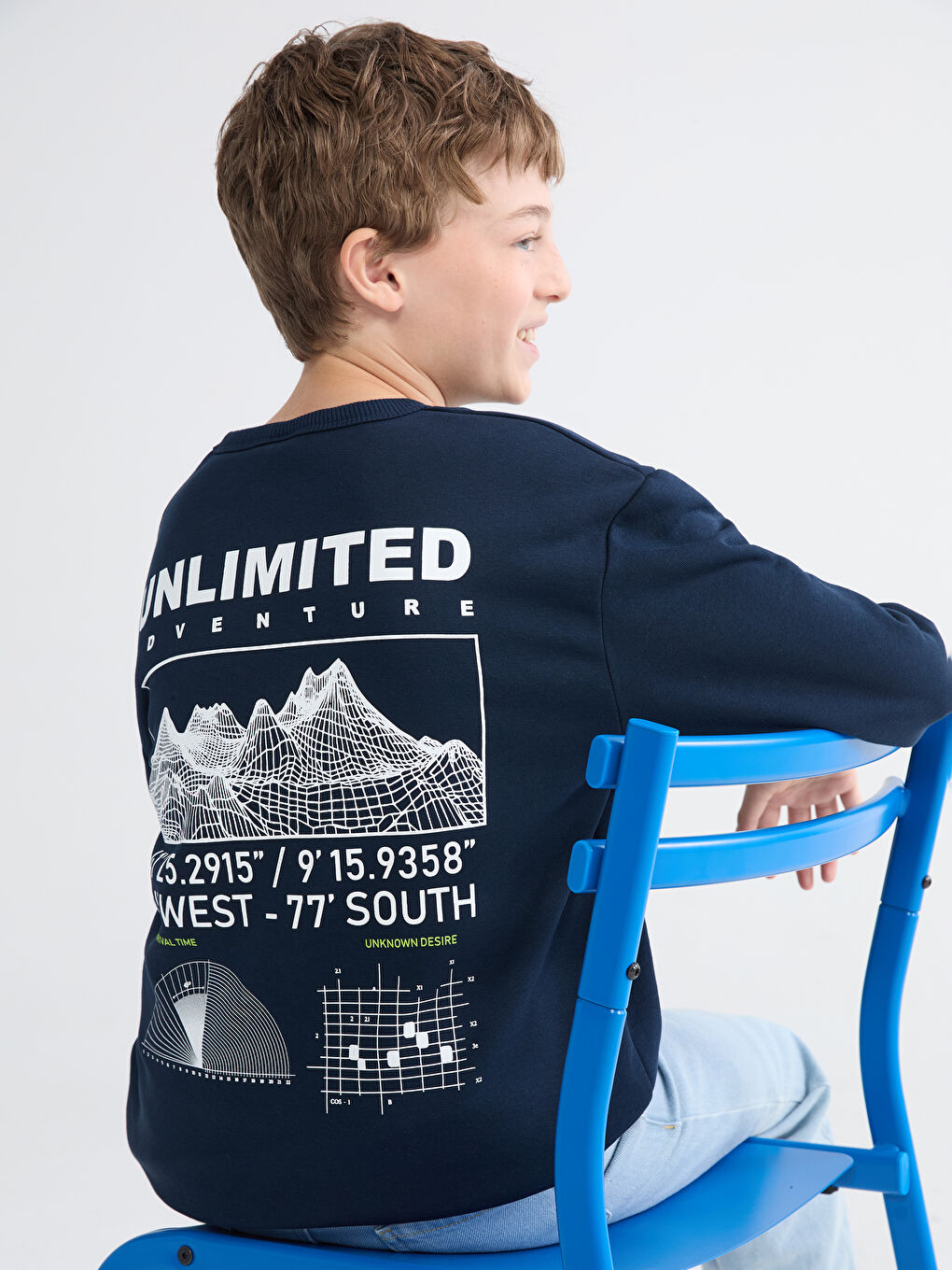 Lacivert Baskılı Erkek Çocuk Kalın Sweatshirt