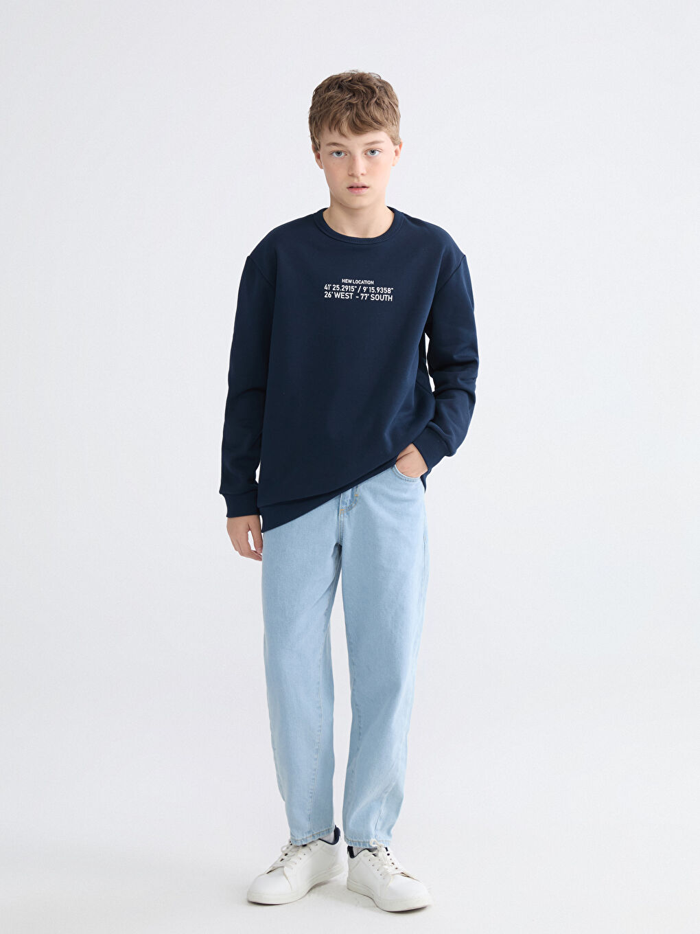 Lacivert Baskılı Erkek Çocuk Kalın Sweatshirt-1