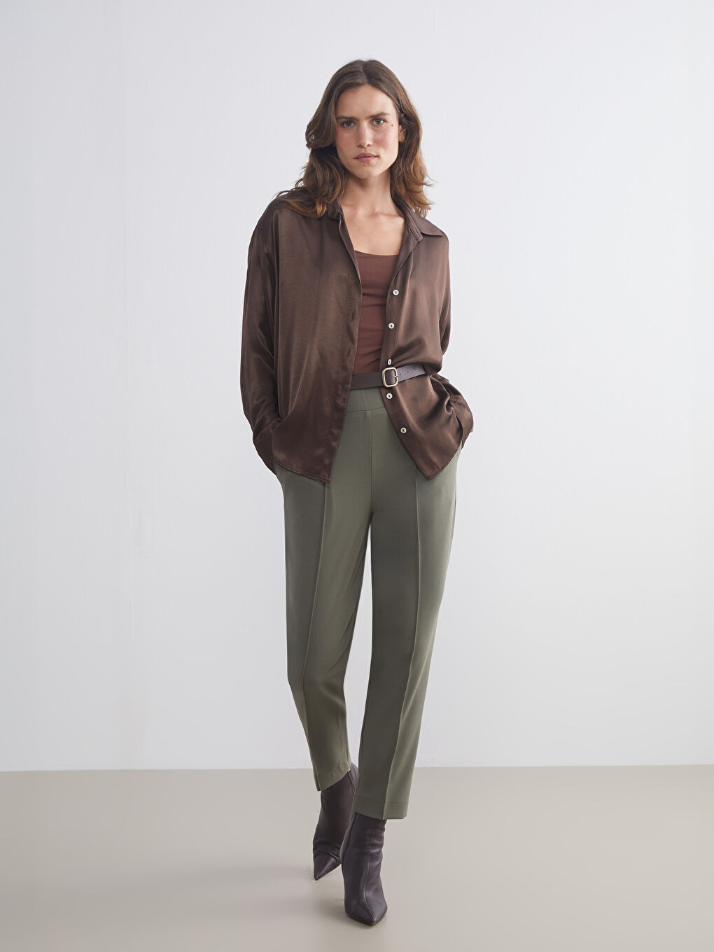 Pantalon Cigarette à Taille Élastiquée pour Femmes-1