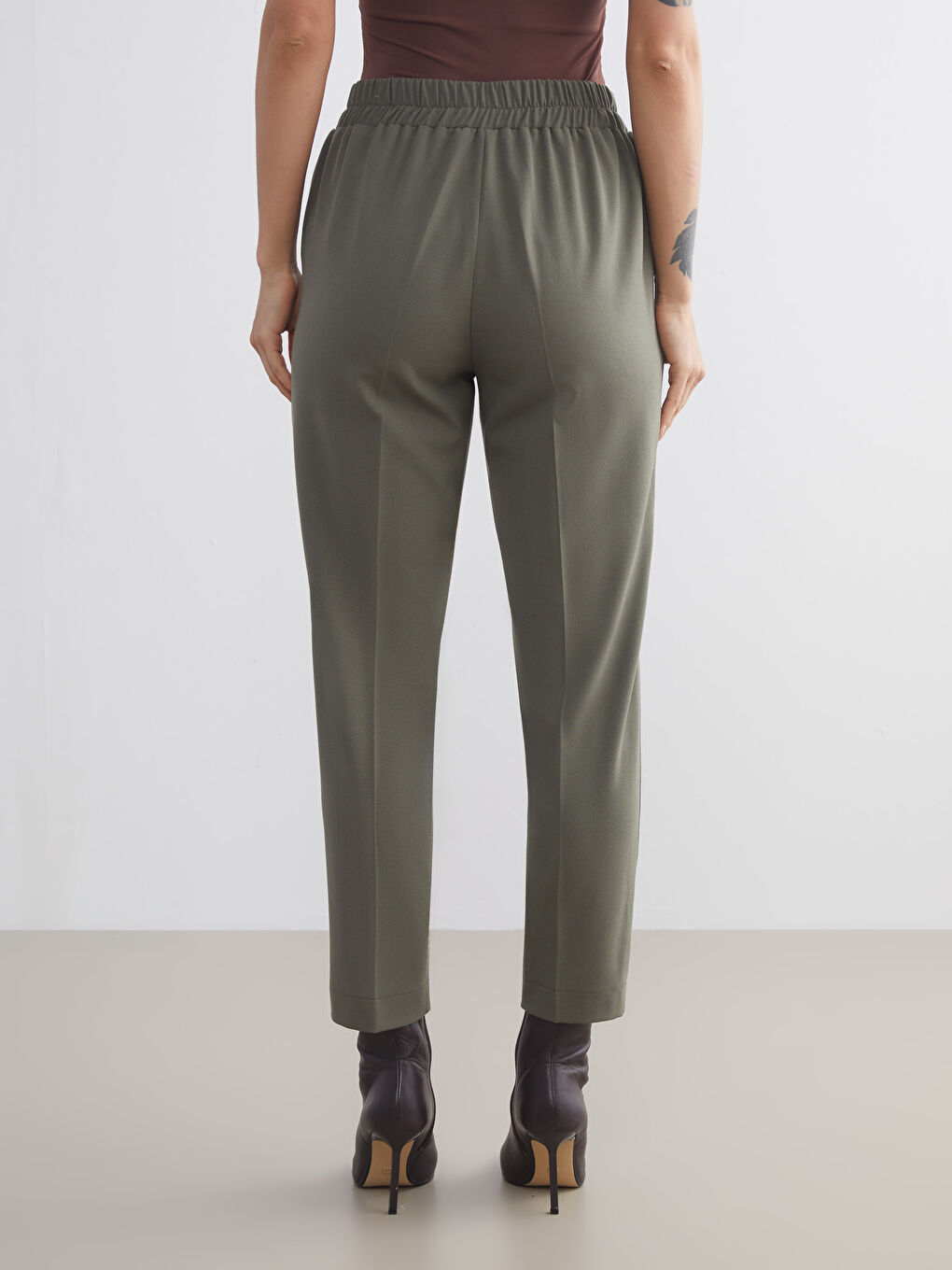 Pantalon Cigarette à Taille Élastiquée pour Femmes-6
