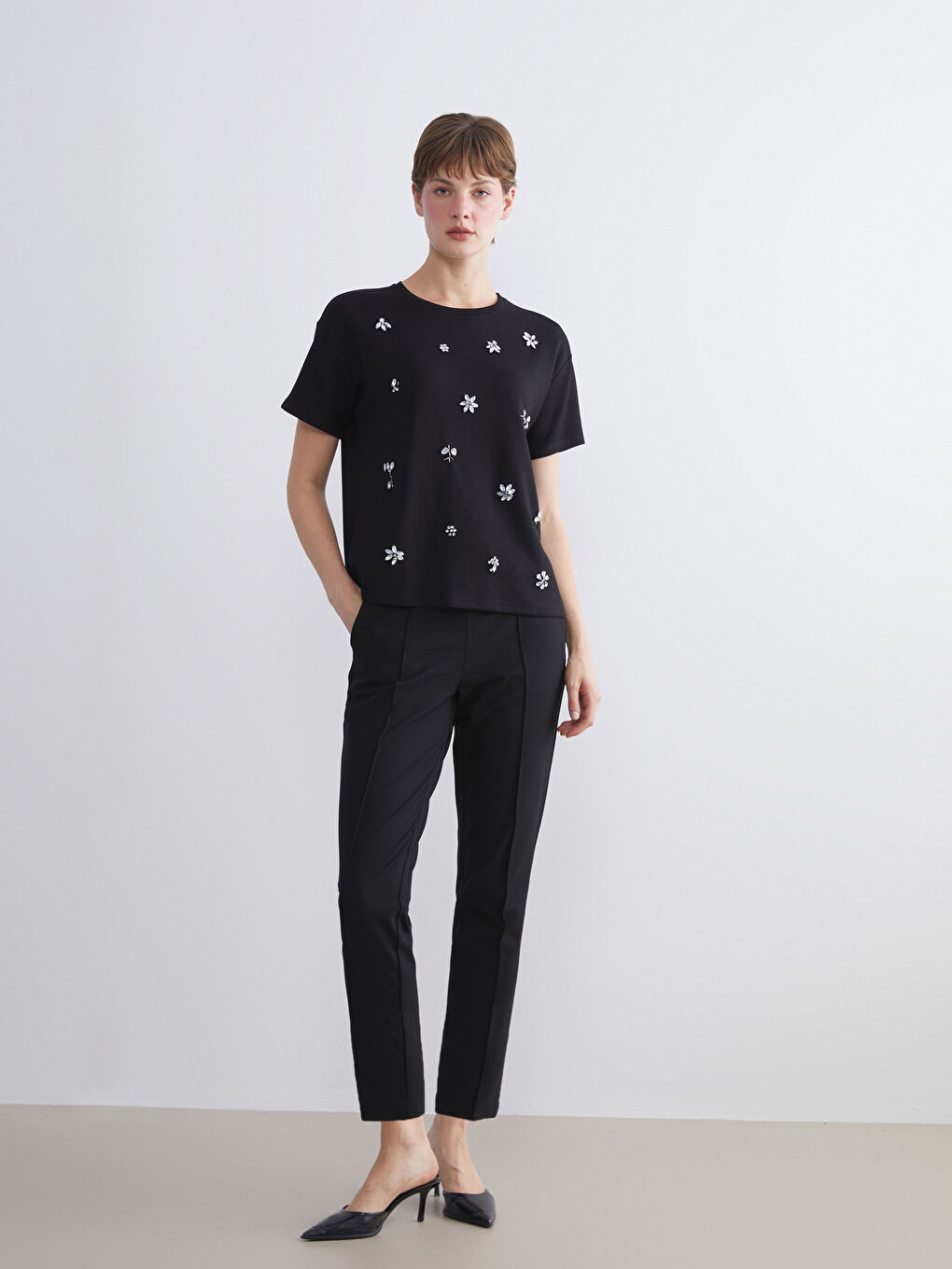 Pantalon Cigarette à Taille Élastiquée pour Femmes-2