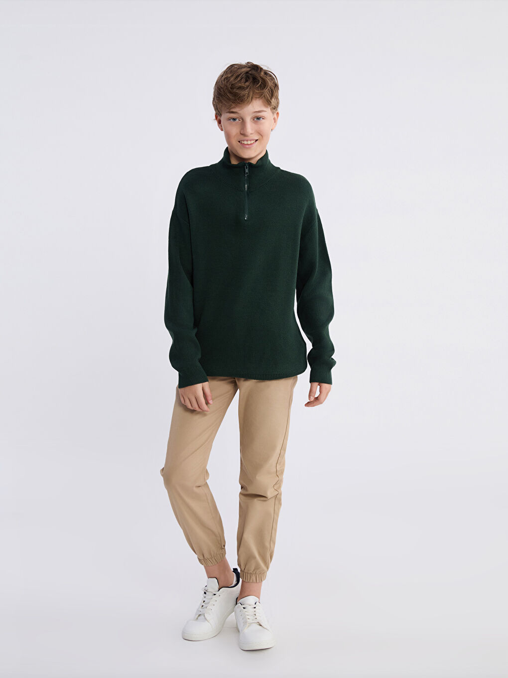 Yeşil Dik Yaka Erkek Çocuk Triko Kazak-1