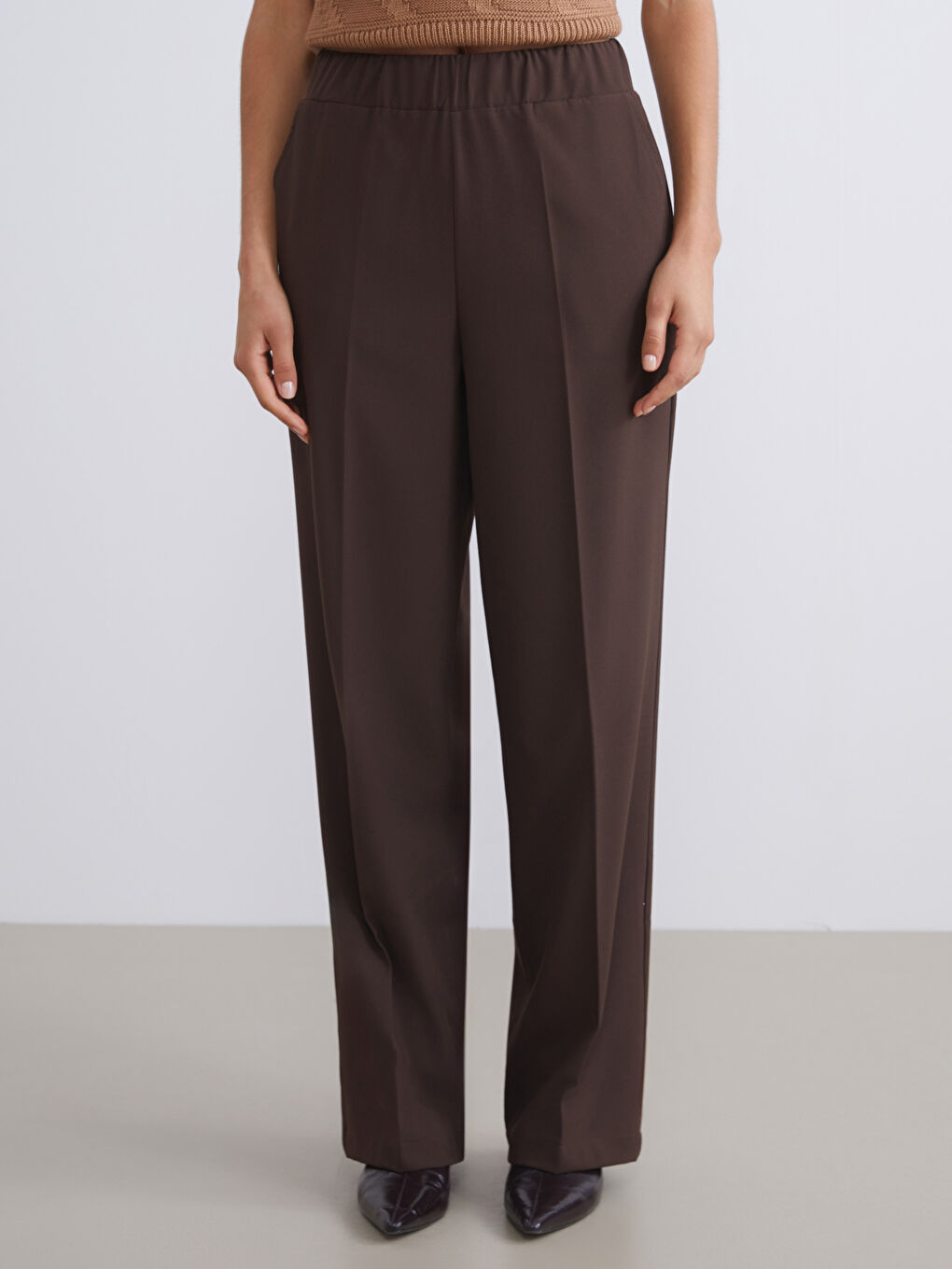 Elastic Waist Wide Leg Women's Trousers-1