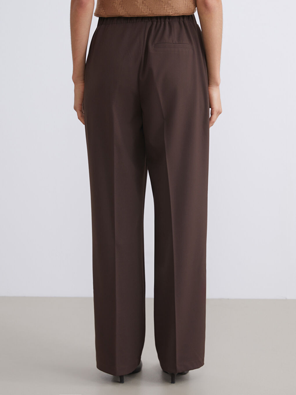 Elastic Waist Wide Leg Women's Trousers-3